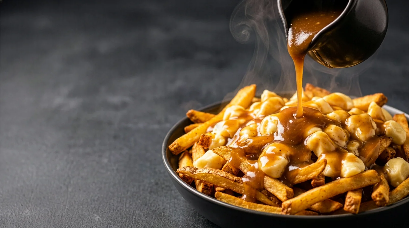 Gravy poured over fresh-cut fries and cheese curds